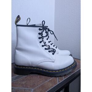 Dr. Doc Martens Glossy White Combat Punk Goth Laceup Boots 9